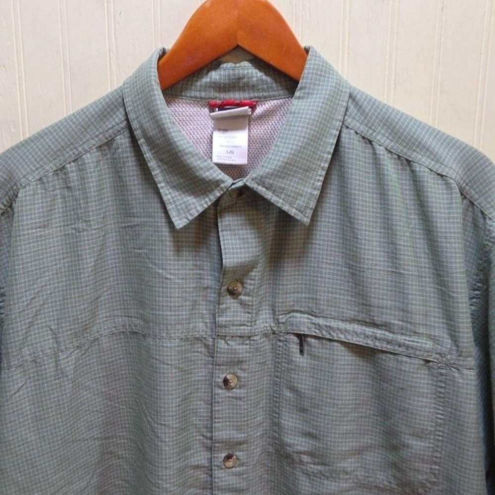 The North Face Shirt Mens Large Green Check Short Sleeve Lined Button-Up Casual